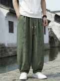 Mens Chinese Style Printed Drawstring Baggy Summer Pants