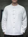 Men's Texture Solid Color Long Sleeve Tang Suit Shirts