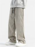 Mens Casual Corduroy Wide Leg Drawstring Pants