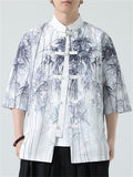 Chinese Style Bamboo Print Short Sleeve Shirts for Men
