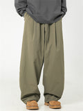 Men's Retro Solid Color Drawstring Wide Leg Scimitar Cargo Pants