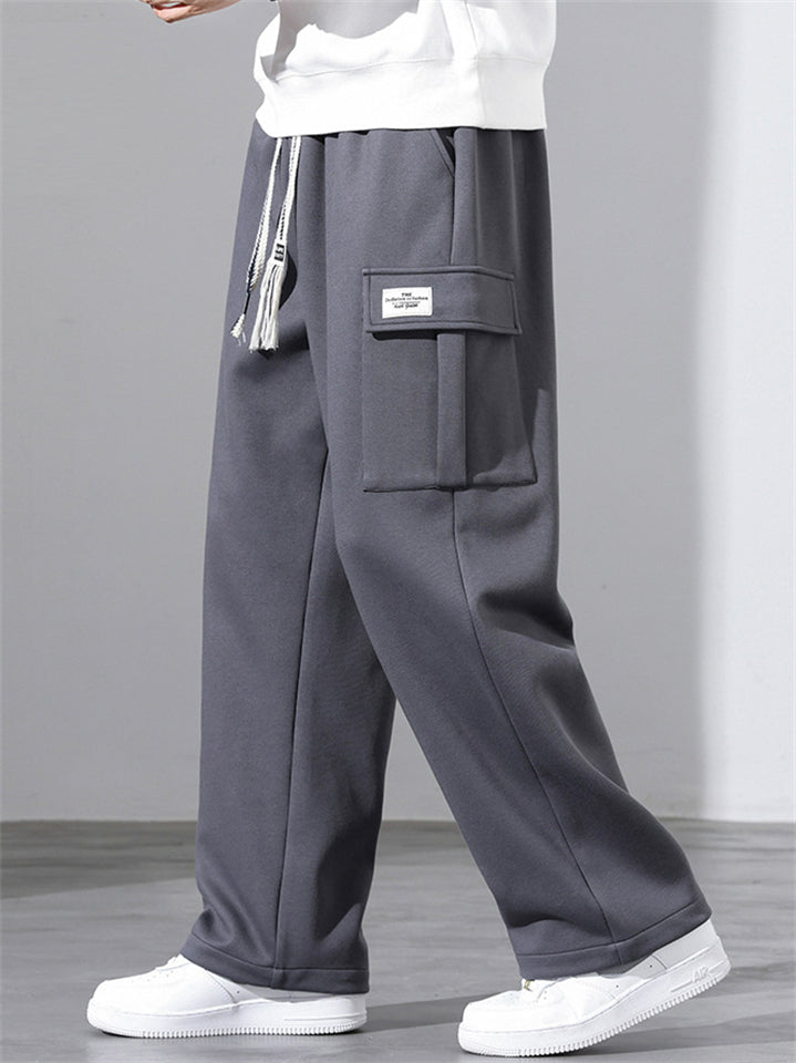Men Casual Cargo Sweatpants Drawstring Baggy Wide Leg Pants