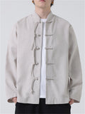 Men's Chinese Style Solid Color Frog Button Stand Collar Shirts