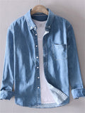 Japanese Style Casual Men's Cotton Lapel Denim Shirts