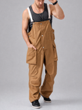 Mens Japanese Style Multi Pocket Cargo Bib Overalls Relaxed Jumpsuit