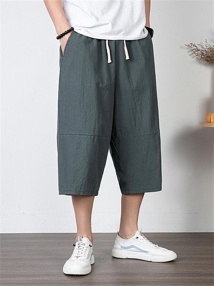 Oriental Style Comfy Cropped Linen Pants for Summer