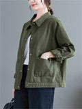Solid Color Spring Autumn Short Cargo Jackets For Women