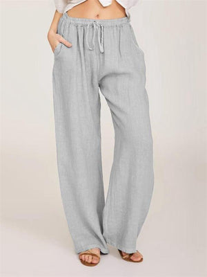 Casual Drawstring Waistband Cotton Linen Pants