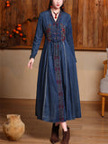 Women's Chic Embroidery Single Breasted Mid-Length Denim Dress