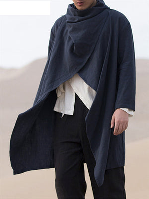 Cool Irregular Cotton Linen Long Cloak For Men