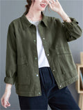Solid Color Spring Autumn Short Cargo Jackets For Women