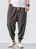 Men's Japanese Streetwear Drawstring Waist Linen Pants