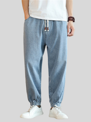 Casual Drawstring Ankle Banded Denim Pants