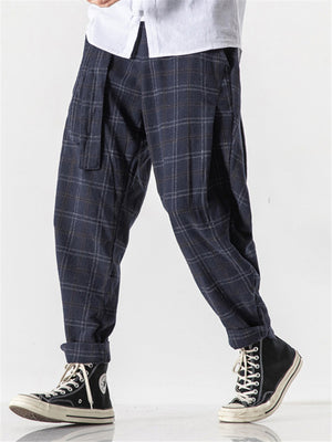 Casual Plaid Thick Harem Pants With Belt