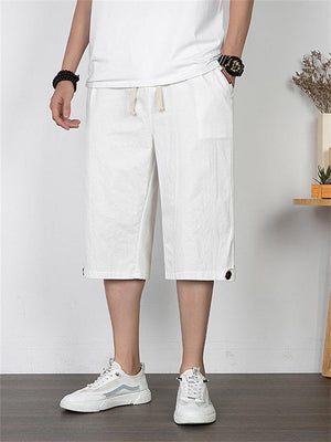 Men's Comfy Linen Straight Cropped Trousers