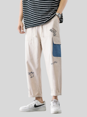 Japanese Style Cute Printed Loose Men's Pants
