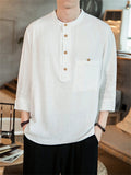 3/4 Sleeve Simple Cotton Linen Men's Shirts