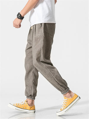 Solid Color Breathable Linen Jogger Pants for Men