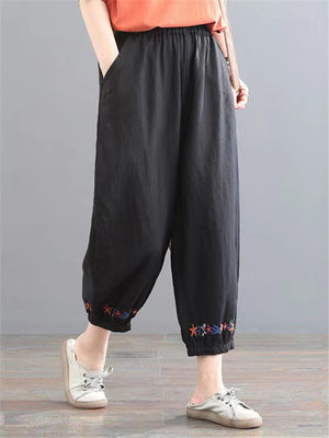 Casual Solid Color Embroidered Harem Pants