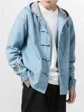 Men's Cool Asian Inspired Embroidered Hooded Denim Jackets