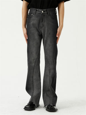 Black Gray Fit Slim Floor-Length Jeans For Men