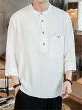 3/4 Sleeve Simple Cotton Linen Men's Shirts