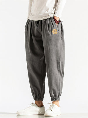 Male Linen Thin Sports Ankle-tied Pants