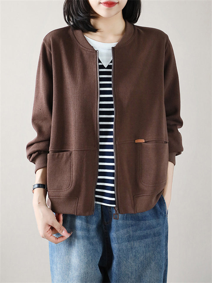 Women's Korean Style Zip Up Baseball Jackets