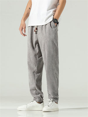 Casual Ethnic Style Male Solid Color Corduroy Pants