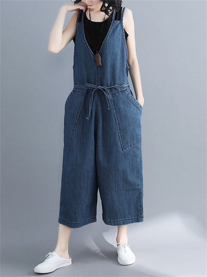 V Neck Women's Sliming Loose Casual Cropped Jumpsuits