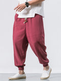 Men's Japanese Streetwear Drawstring Waist Linen Pants