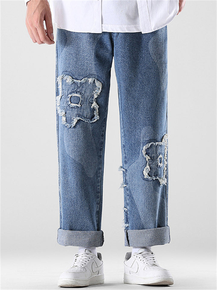 Stylish Embroidered Denim Long Pants With Pockets