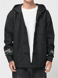 Men's Cool Asian Inspired Embroidered Hooded Denim Jackets
