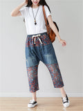 Vintage Color Block Harem Cropped Jeans