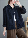 Solid Color Spring Autumn Short Cargo Jackets For Women
