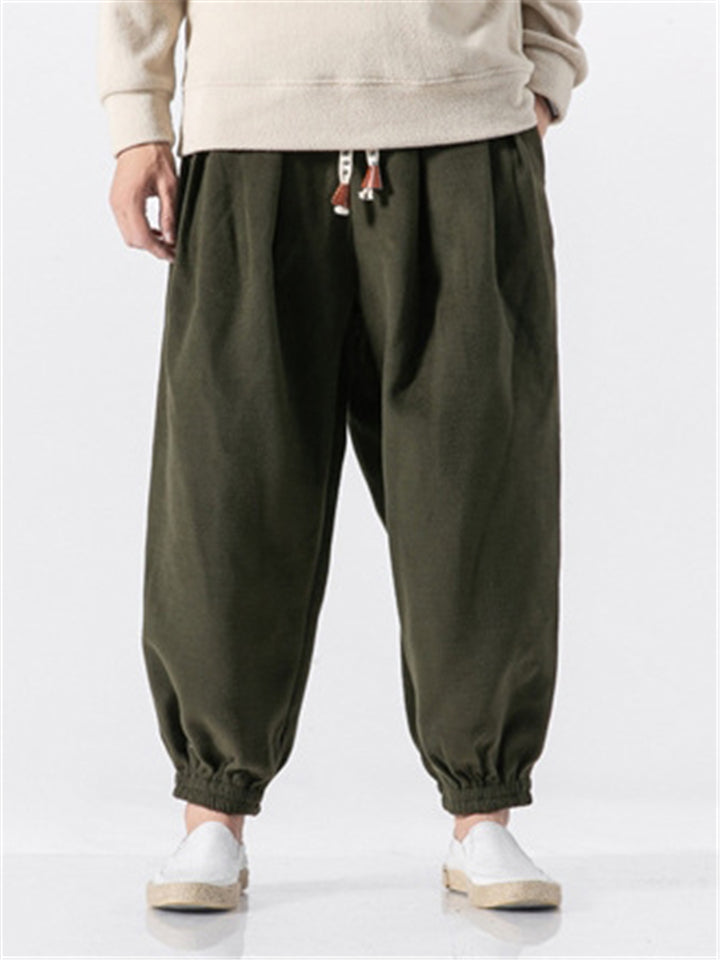 Men's Drawstring Ankle-Banded Warm Pants for Winter