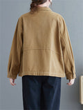 Solid Color Spring Autumn Short Cargo Jackets For Women