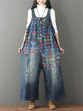 Stylish Floral Printed Ripped Denim Jumpsuits