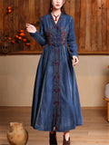 Women's Chic Embroidery Single Breasted Mid-Length Denim Dress