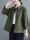 Solid Color Spring Autumn Short Cargo Jackets For Women