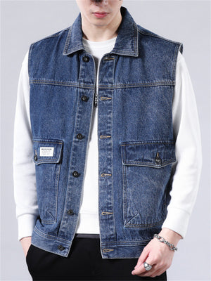 Male Casual Popular Wearable Daily Denim Vest Jacket