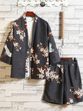 Men's Chinese Style Printed 3/4 Sleeve 2-Pieces Kimono Sets