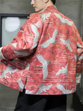 Oriental Style Men's Trendy Crane Print Button Jackets