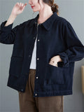 Solid Color Spring Autumn Short Cargo Jackets For Women