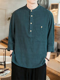 3/4 Sleeve Simple Cotton Linen Men's Shirts