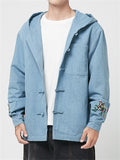 Men's Cool Asian Inspired Embroidered Hooded Denim Jackets