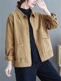 Solid Color Spring Autumn Short Cargo Jackets For Women