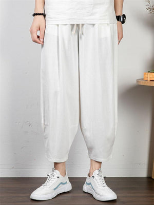 Summer Plus Size Loose Wide-Leg Cropped Linen Trousers