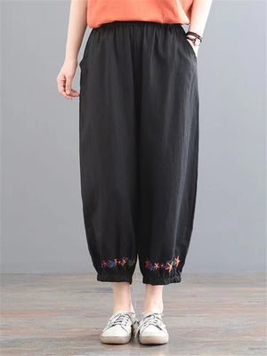 Casual Solid Color Embroidered Harem Pants