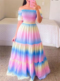 Sweet Off Shoulder Printed Women's Dresses